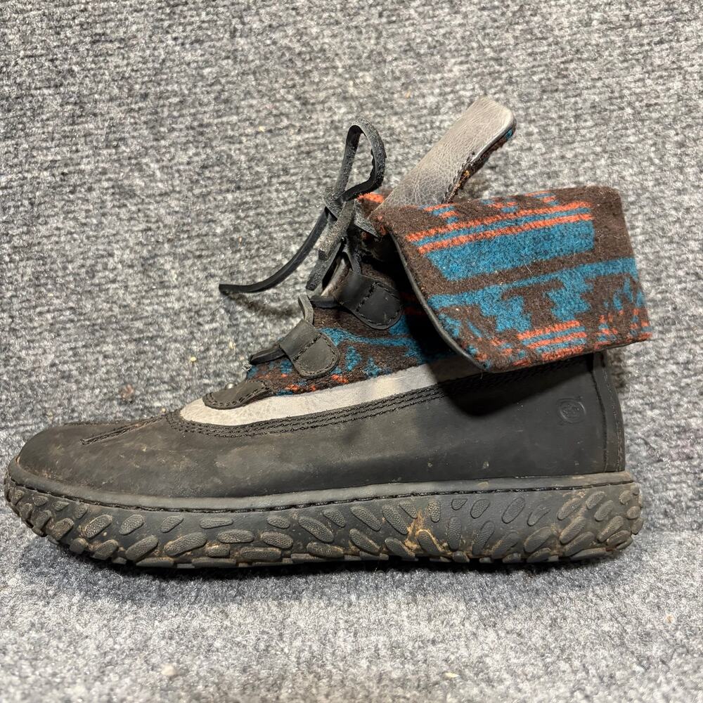 Born Archer Black Leather Aztec Wool Panel Mid Calf Winter Snow Boots Womens 8